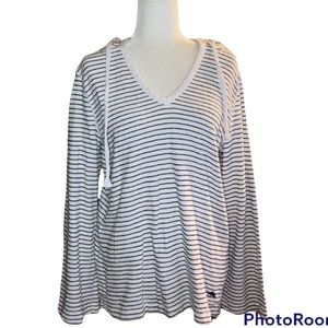 Tommy Bahama Women’s Blue and White Striped Hoodie Size Small